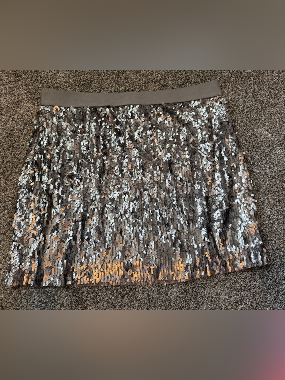 Sequin Mini Skirt in Silver and Taupe